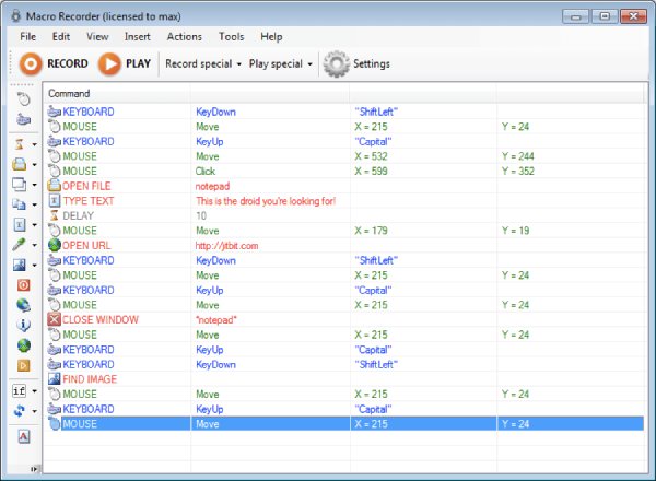 JiBiT Macro Recorder-grensesnitt