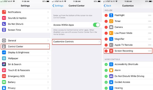 Ouvrir la fonction d'enregistrement d'écran sur iPhone