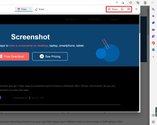 Share and Save Screenshot Microsoft Edge