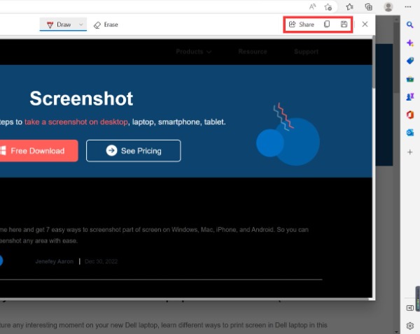 Partajați și salvați captură de ecran Microsoft Edge
