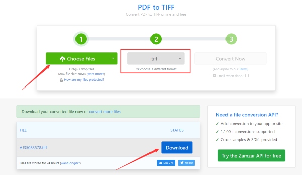 Zamzar Преобразование PDF в TIFF