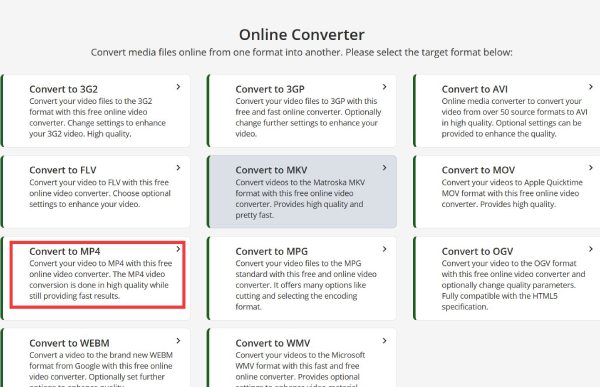 Alegeți MP4 Converter Online Convert