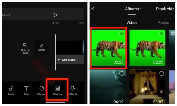 Kies Overlay om Green Screen Video CapCut toe te voegen