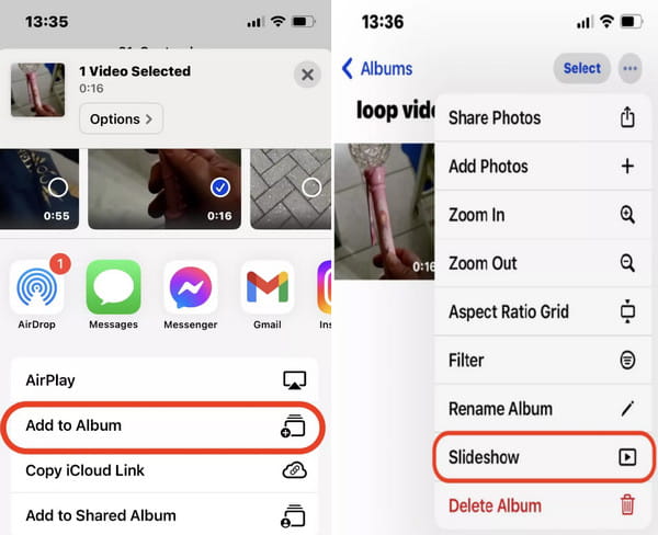 Crea un album Aggiungi all'album
