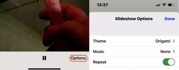 Crea un album Opzioni Ripeti