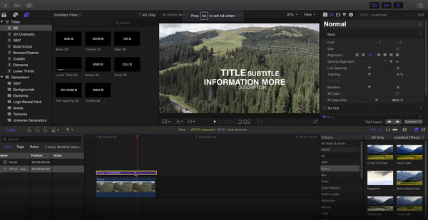 Final Cut Pro Text Inspector Tekstlageksport