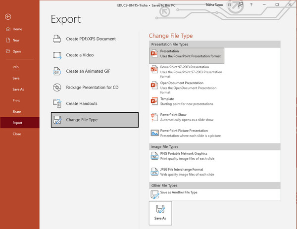 Export Microsoft PPT