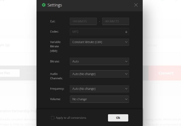 Parameters instellen Convertio