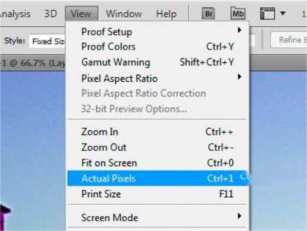 Näytä Actual Pixel Photoshop