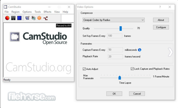 เครื่องบันทึกหน้าจอต่ำสุดของ Camstudio