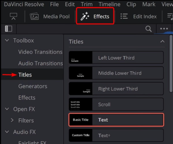 Odaberite naslov Davinci Resolve