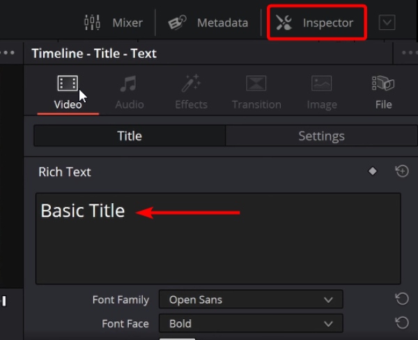 Inserisci e aggiungi testo in Davinci Resolve