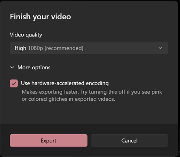 Photos App Video Editor minőségi exportálás