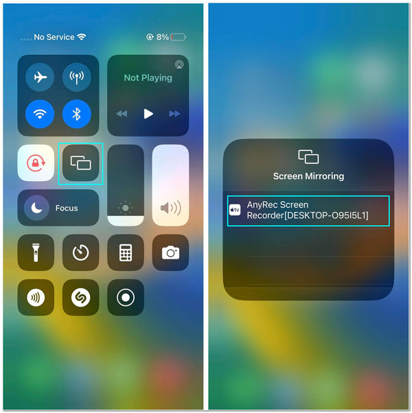 AnyRec Tryk på Screen Mirroring og vælg AnyRec Screen Recorder