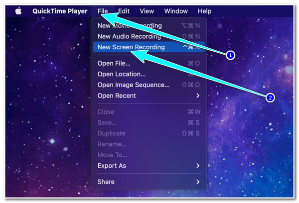 פתח את Quicktime ובחר הקלטה חדשה