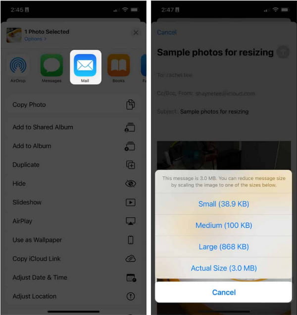 Fotoğraf Uygulaması iOS Mail