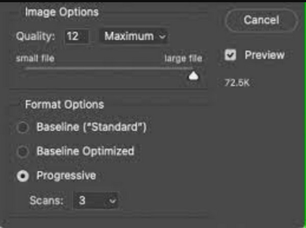 Dispositivo di scorrimento della qualità di Photoshop