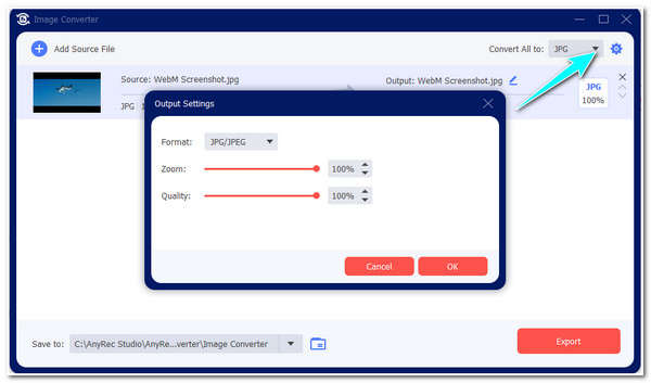 Captura de tela de importação do AnyRec e escolha o formato