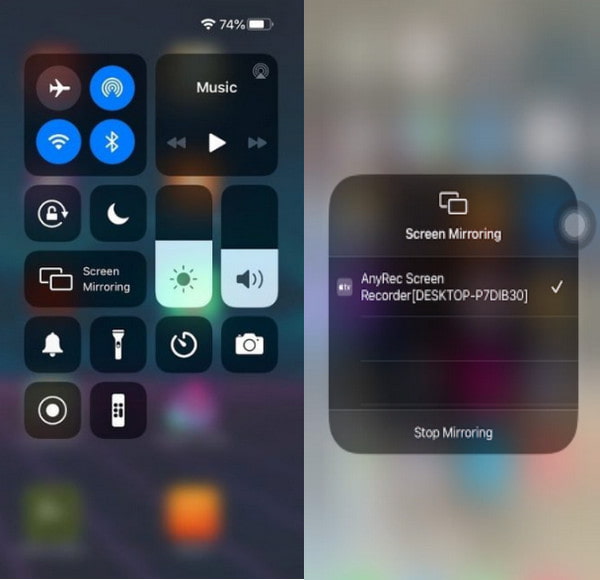 Mirroring dello schermo dell'iPhone AnyRec