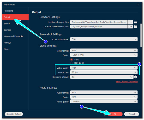 AnyRec Modificar la calidad de salida y la velocidad de fotogramas AnyRec