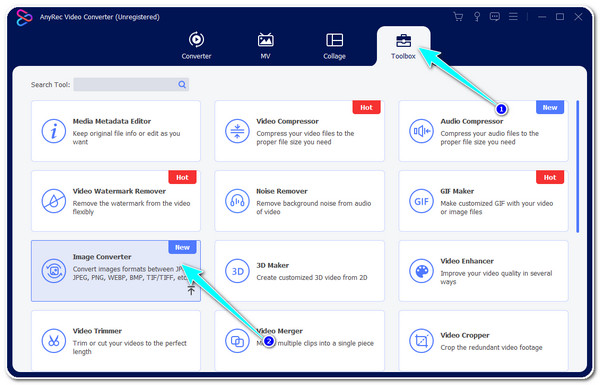 AnyRec टूलबॉक्स चुनें और छवि पर क्लिक करें