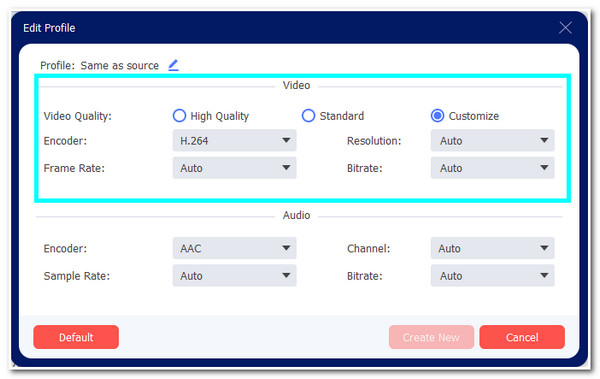 Parameter Output Tetapkan AnyRec