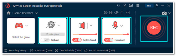 AnyRec Ligue o microfone de som do sistema de webcam