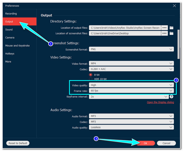 AnyRec Tweak postavke snimanja