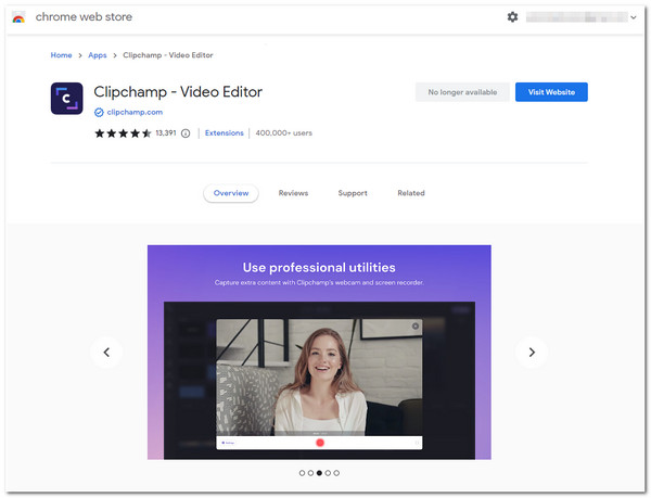 ส่วนขยายโปรแกรมบันทึกหน้าจอ Clipchamp สำหรับ Chrome