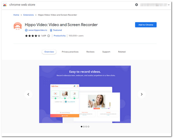 Chrome용 Hippo 비디오 스크린 레코더 확장 프로그램