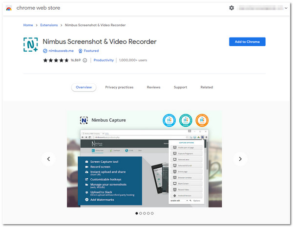 ส่วนขยาย Nimbus Screen Recorder สำหรับ Chrome