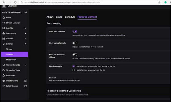 Twitch Scegli la priorità di hosting