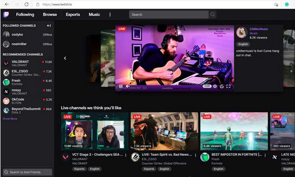 האתר הראשי של Twitch