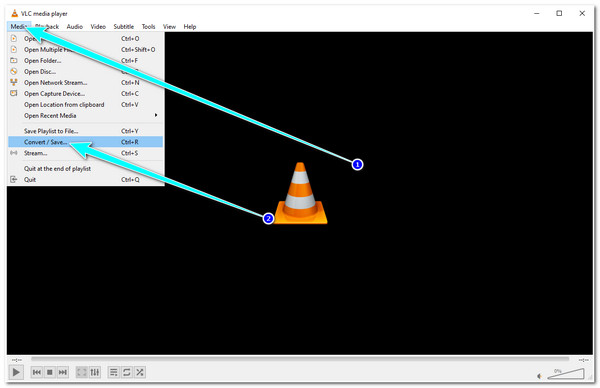 VLC Accédez à l'onglet Média et sélectionnez Convertir