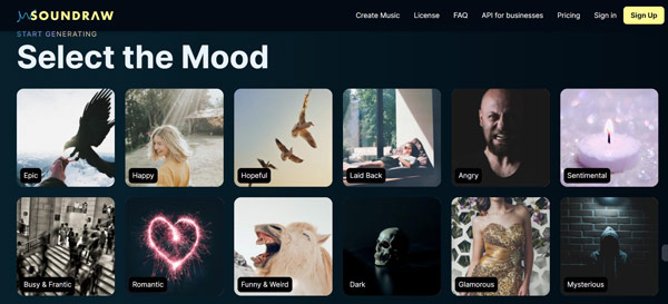 Choose Mood in Soundraw