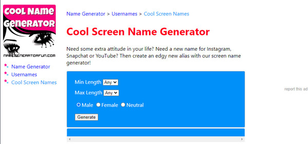 Cool Name Ideas Generator