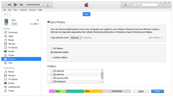 אפליקציית תמונות iTunes