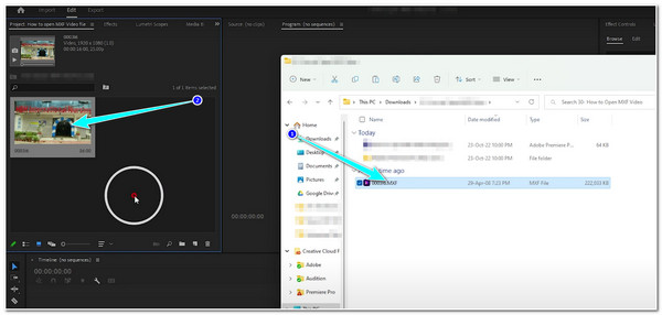 Naviger Hold og træk filen til Adobe Interface