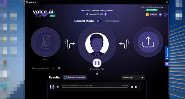 Modo ao vivo de gravação de voz AI