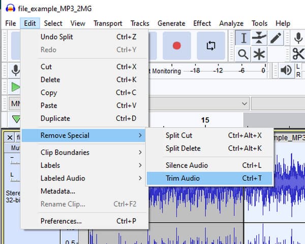 Audacity 特別な削除