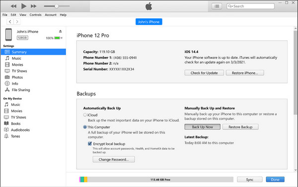 iTunes สำรองข้อมูลทันที