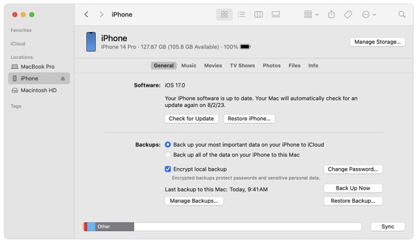 在 Mac 上从备份恢复 iPhone