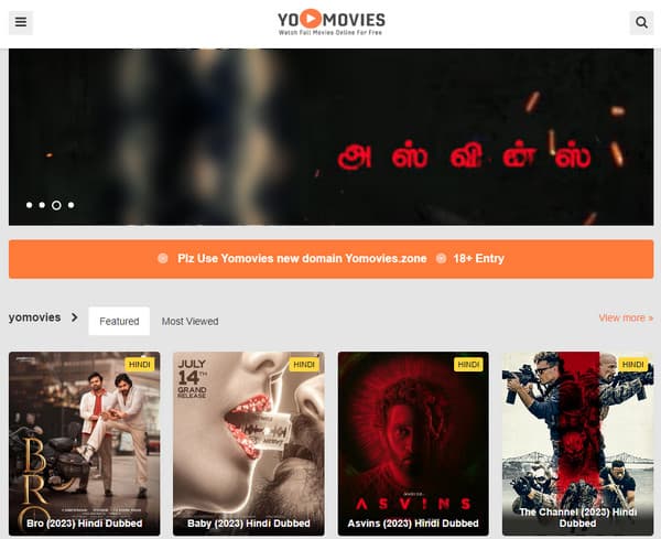 Witryna internetowa serii YoMovies w języku hindi