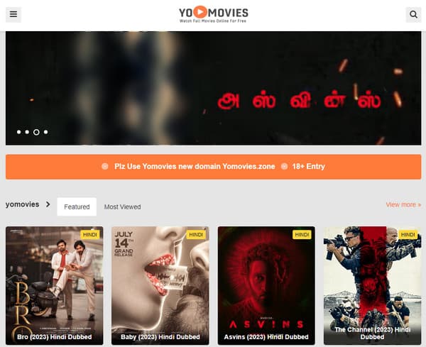 Web stranica serije YoMovies Hindi