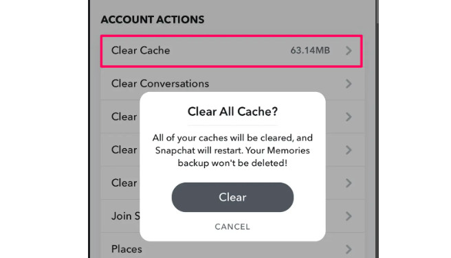Cancella cache Snapchat