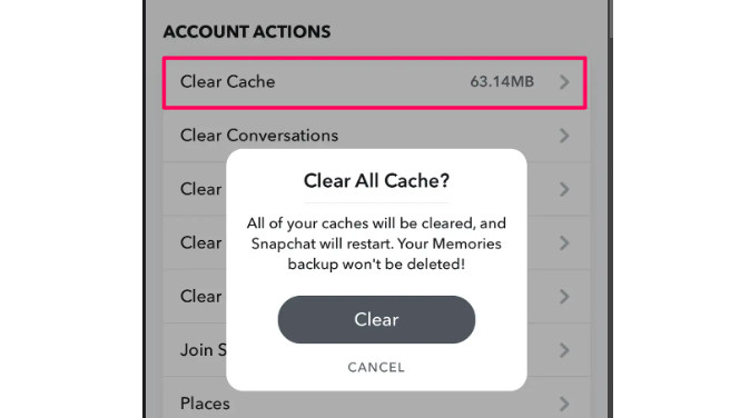 Xóa bộ nhớ cache Snapchat