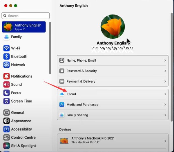 לחץ על iCloud