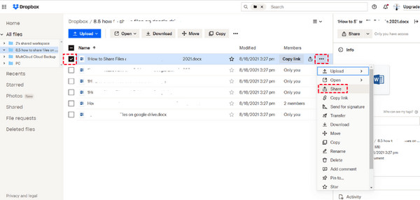 Dropbox Paylaş'a tıklayın