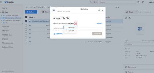 Dropbox E-posta Girin Ekle