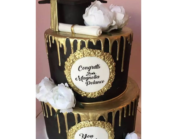 Las ideas del pastel de graduación con diseño negro y dorado